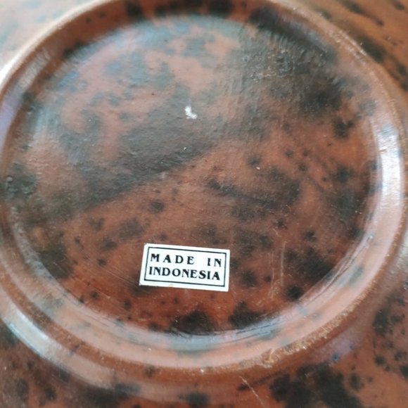 Terracotta Large Bowl Etched Carved Clay Angelfish VTG Decorative Plate 11" - Picture 11 of 12